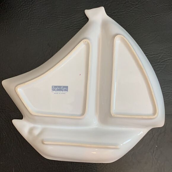 Style Eyes Separated 3 Section Serving Appetizer Trinket Decorator Ceramic Boat - Picture 3 of 5